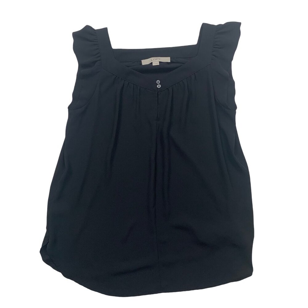 Loft XS Black Ruffle Sleeve Blouse Button Detail